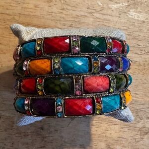 Statement Brass Accented Chunky Hinged Bracelet